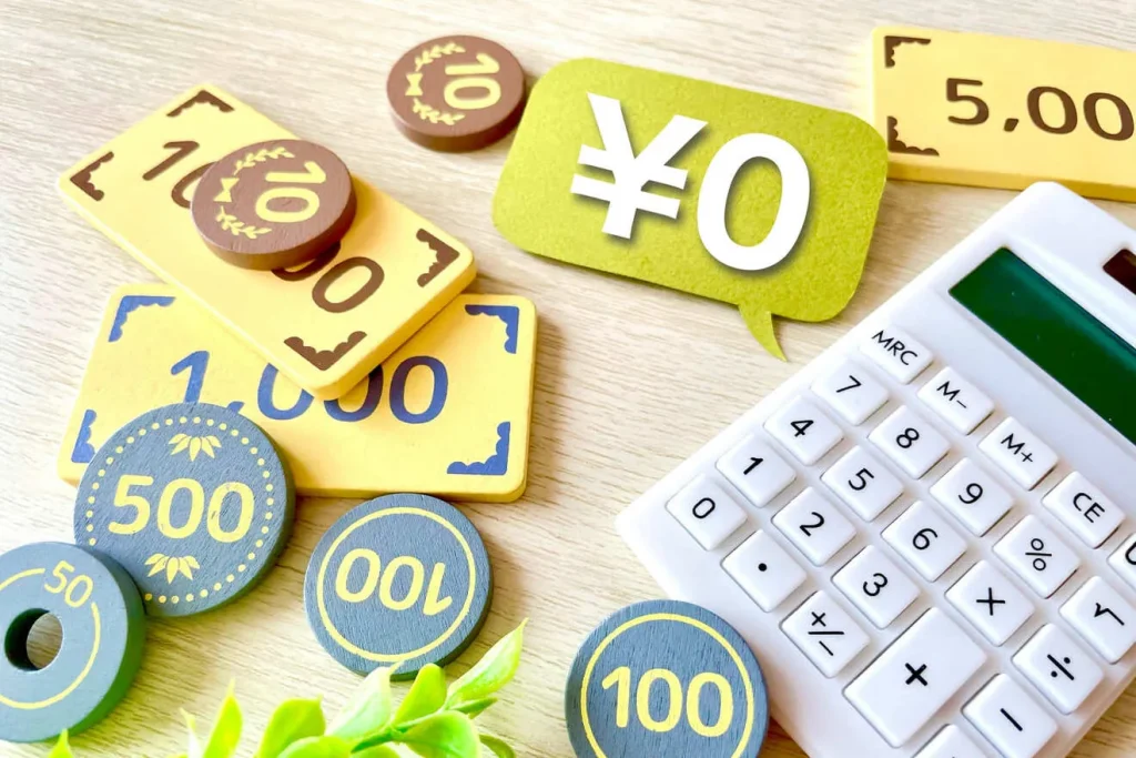 お金と無料を示す電卓