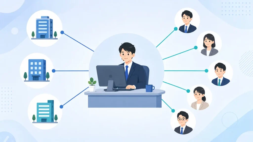 JOB-PLACEの代理店モードは、運営者が企業から求人情報を預かり、求職者に紹介する運営形態