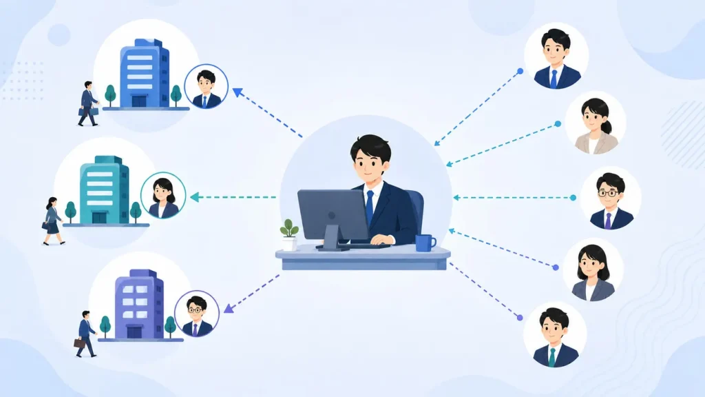 JOB-PLACEの派遣モードは、求職者を集めて派遣スタッフとして登録してもらい、派遣先に斡旋する運営形態