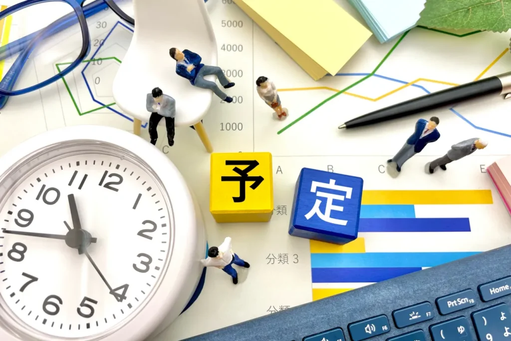 時計と構築工程ごとの所要期間イメージ